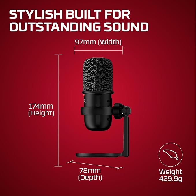 HyperX SoloCast – USB Condenser Gaming Microphone, for PC, PS4, PS5 and Mac, Tap-to-Mute Sensor, Cardioid Polar Pattern, great for Streaming, Podcasts, Twitch, YouTube, Discord,Black