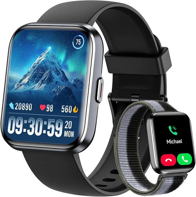 Smart Watch for Men Women, 1.8" Fitness Tracker for Android & iPhone, Answer/Make Calls, Alexa Built-in, Heart Rate/Sleep/SpO2 Monitor Smartwatch, IP68 Waterproof Watches 101+ Sport Modes, 2 Bands