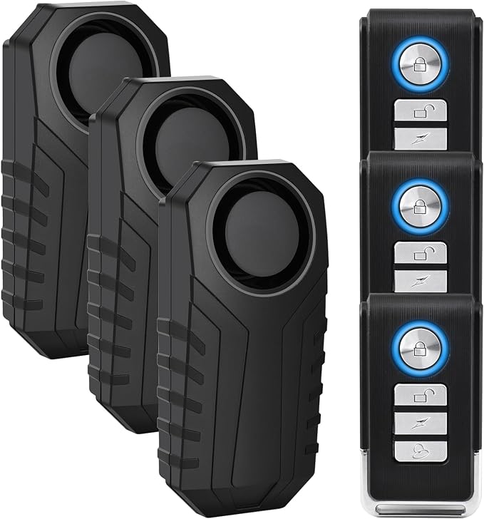 3 Pack Vibration Sensing Bike Alarm with Remote, 113db Loud Bicycle Alarm System Anti Theft, Wireless Motorcycle Alarm for Electric Bike Tricycle Mobility Scooter Ebike Cycling Security
