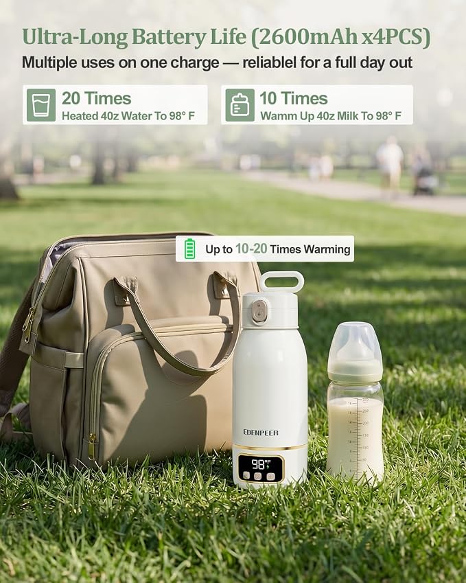 Portable Bottle Warmer for Travel, Fast Baby Bottle Warmer On the Go with Precise Temp Control, 17 OZ Milk Warmer, Leak-Proof Cordless Breastmilk Warmer, Fits Most Bottles, Ideal Newborn Baby Gift
