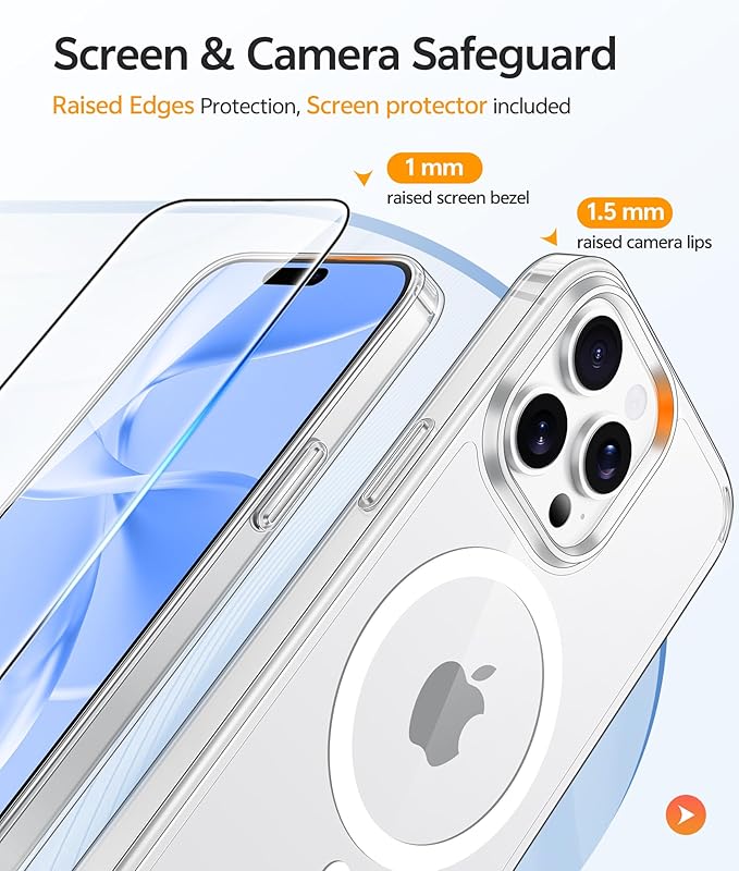 FNTCASE for iPhone 15 Pro Max Case: [Compatible with Magsafe] [Screen Protector] Anti Yellowing Transparent Clear Magnetic Phone Cover - Military Grade Shockproof Drop Proof Protective Cases - Clear