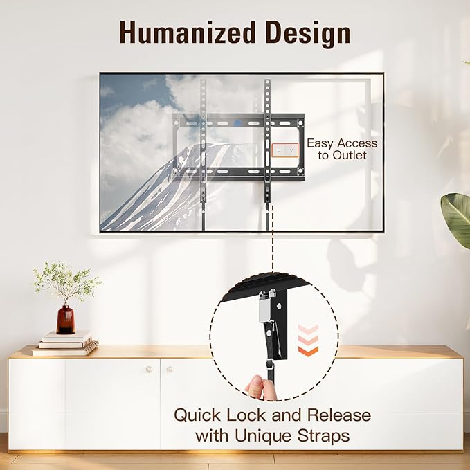 Mounting Dream Tilting TV Mounts for Most 26-60 Inch LED, LCD TVs up to VESA 400 x 400mm and 88 LBS Loading Capacity, TV Wall Mount with Unique Strap Design for Easily Lock and Release MD2268-MK