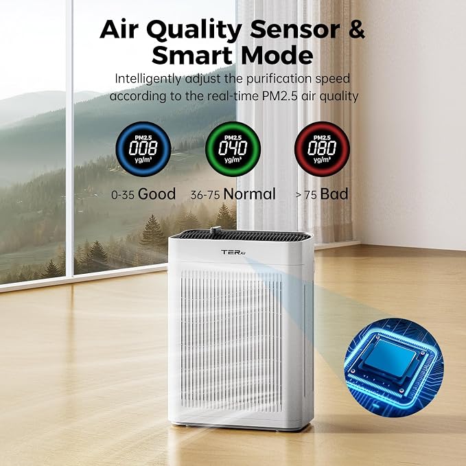 Air Purifier for Home Large Room Bedroom Up to 3000 Sq Ft, H13 Hepa Double-Sided Air Filter Purifier with PM 2.5 Display Air Quality Sensor, Air Cleaner for Bedroom, Dust, Pets, Smoke, Pollon 22dB