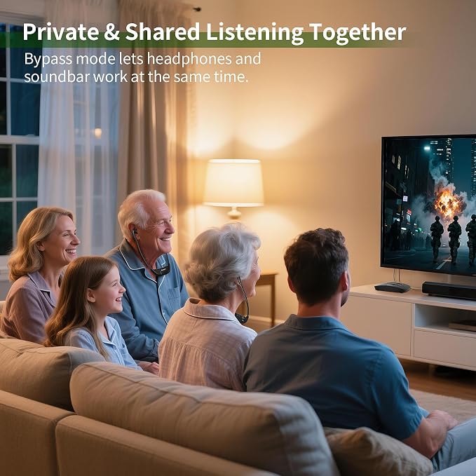 Conqier Dual Wireless Headphones for TV Watching for Seniors, 2 Headsets & 2.4GHz Transmitter, 164FT Range No Delay, Voice Enhancer & Ambient Sound, L/R Balance, Personal Volume, Hear Your TV Better