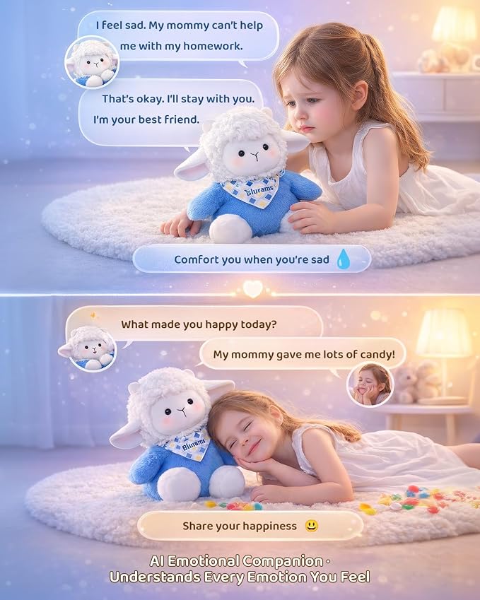 blurams Baamy AI Talking Plush Toy for Kids, Interactive Lamb Stuffed Animal with Real-Time Voice Chat, Memory & Emotional Companion, Squeeze-to-Talk, Rechargeable, Soft Gift for Boys & Girls Age 3+