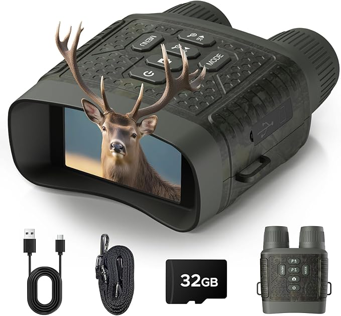 4K Night Vision Goggles - 48MP Infrared Binoculars for Hunting Camping Wildlife, 10X Digital Zoom 1300ft Range, 5000mAh Battery 15H Day/10H Night Use, 32GB Card, 3" LCD Screen