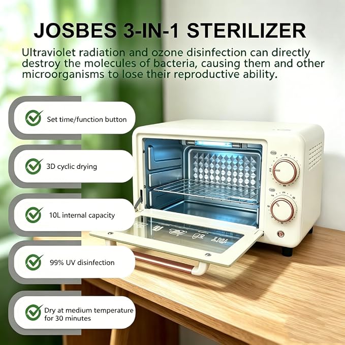 Sterilizer Tools Drying and 3-in-1 Disinfection Tools10L 150W Sterilizer with Timer Disinfection Cabinet Suitable for Mother-Child Products, Towels, Hair Salons, Nail Studios (White003)