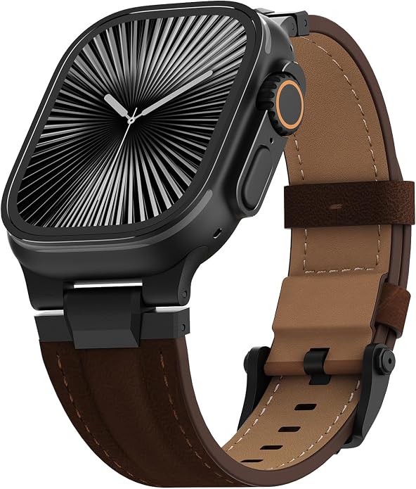 Vintage Genuine Leather Band for Apple Watch Ultra 49mm (2026 Upgrade), Rugged Replacement Strap Compatible with iWatch 46mm 45mm 44mm - for Men Women, Fit Ultra3/2/1, SE 3/2/1, Series11 10/9/8/7/6/5/4