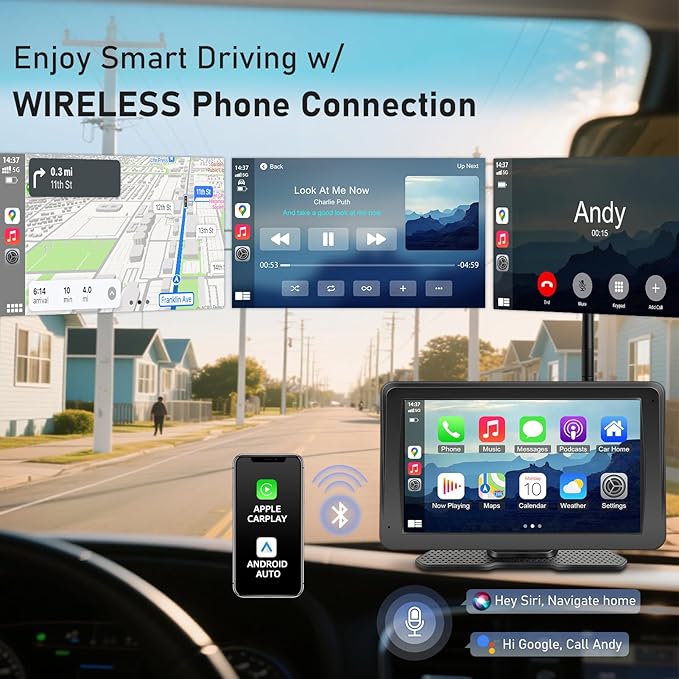Wireless Backup Camera for Truck RV - 7" Portable Apple CarPlay Android Auto Touchscreen Monitor - 10000mAh Solar Magnetic Rear View Camera for Pickup, Trailer, Camper Van, Fifth Wheel, Box Semi Truck