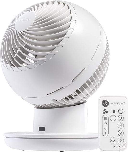 IRIS USA WOOZOO Air Circulator Fan with Remote, Oscillating Table Fan, 8 Speeds, 82ft Max Air Distance, 65° Tilt, Ultra Quiet DC Motor, Small Desk Fan for Bedroom, Office, Dorm, White