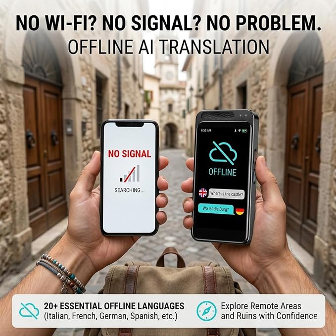 Pocket Language Translator Device No WiFi Needed Two Way Instant Translator with Offline Voice Photo Translation for Travel English Spanish Menus Hotels