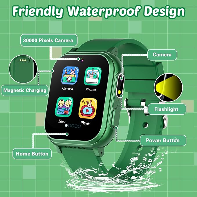 Sedzofan Waterproof Smart Watch for Kids Boys Toys Age 5-12 with 32 Games, Dual Camera, Habit Tracking, Music Player, Video, Alarm Clock, HD Touchscreen Kids Smart Watch Gift for Kid Age 6 7 8 9 10