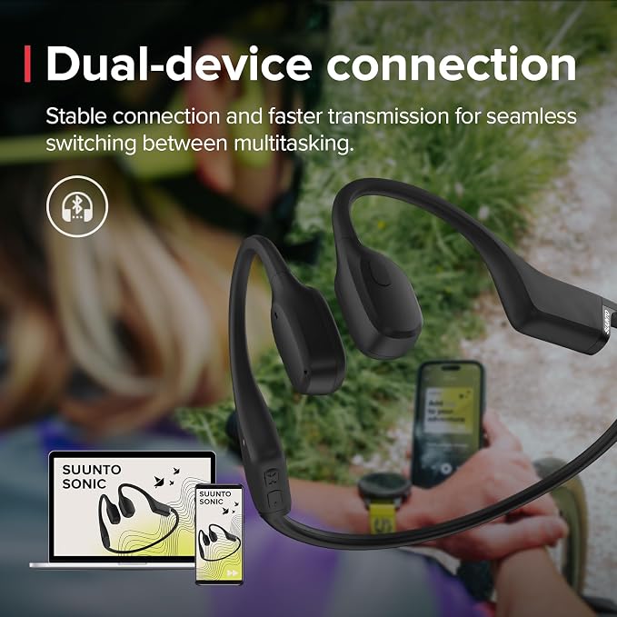 SUUNTO Sonic Open-Ear Bone Conduction Sports Headphone, Bluetooth Wireless Headset w/Enhanced Bass & Multipoint Connection, 10H Playtime w/Fast Charging, Built-in Dual Mics, Waterproof & Lightweight