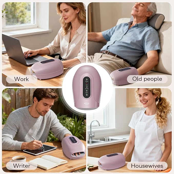 ALLJOY Roller Kneading Hand Massager for Arthritis and Carpal Tunnel Relief, Cordless Electric Hand Massager with Heat and Compression for Finger Numbness, Gifts for Women Men (Pink)