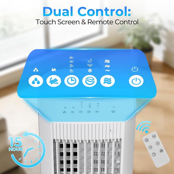Electactic Portable Air Cooler,3 In 1 Swamp Cooler with Ice Packs,15H Timer,3 Speeds & Modes,Windowless AC for Apartments,Bedroom,Office,45dB Quiet,Pet-Friendly,Off White