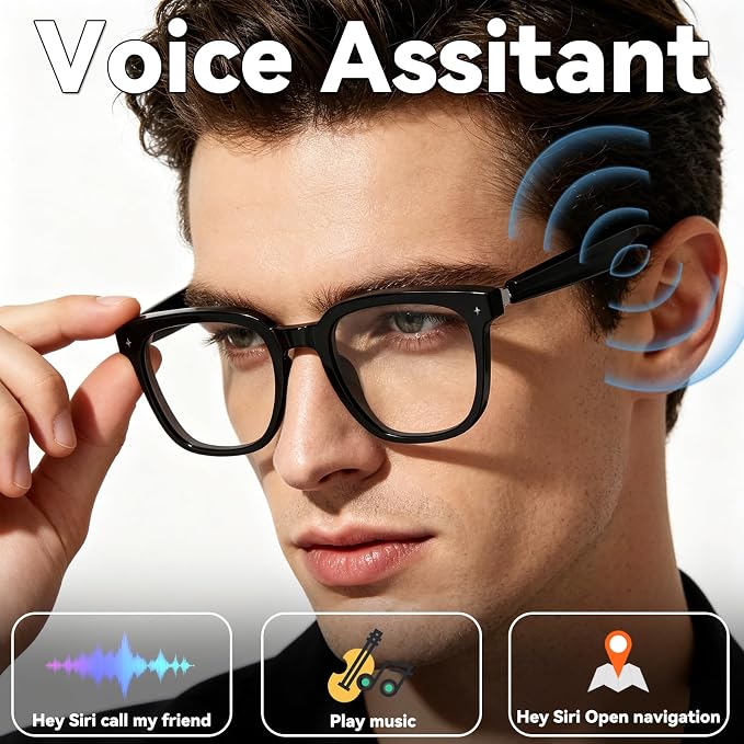 Smart Bluetooth Glasses for Men Women, Ai Smart Glasses with Open-Ear Audio, Voice Control, Real-time Translation, Hands-Free Calls, Bluetooth Sunglasses for Daily Use, Travel