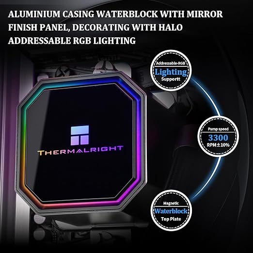 Thermalright Frozen Prism360 Black ARGB CPU Liquid Cooler,Efficient PWM Controlled Pump 3300RPM,3×TL-E12 Series PWM Fan,Water Cooling Computer Parts,for AMD AM4/AM5,Intel 1150/1151/1200/1700/2011