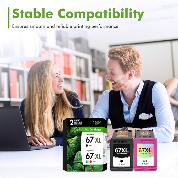 67 67xl Ink Cartridges Black/Color Combo Pack, 1 Black, 1 Tri-Color | Compatible with HP67 XL, For HP Deskjet 2800e 6055e 2855e 2755e 6000 4255e 2700 4155e 2827e 2700e 6400 6458 6458e