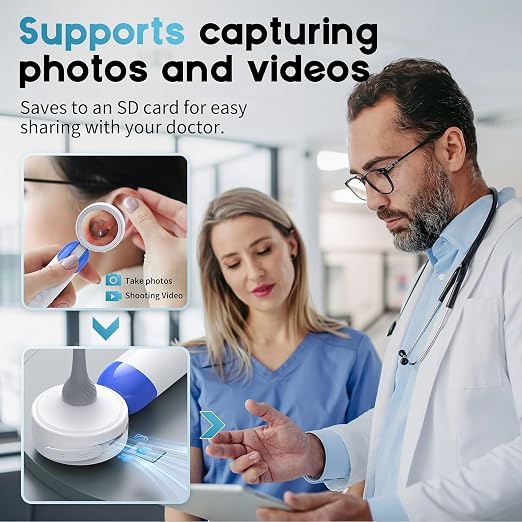 1080P HD Otoscope Ear Camera for Family, Medical Grade 1.38" Screen, Telemedicine Ready, 12 Silicone Tips, Photo/Video, Type-C Charging, Home Medical（Blue）