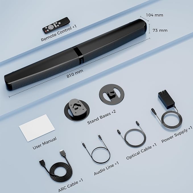 MZEIBO Sound Bar, 90W Soundbar for Smart TV, Bluetooth/ARC/Optical/AUX Connect, Detachable Design with Deep Bass for TV/PC/Gaming/Projector - 2-in-1 Home Theater Audio
