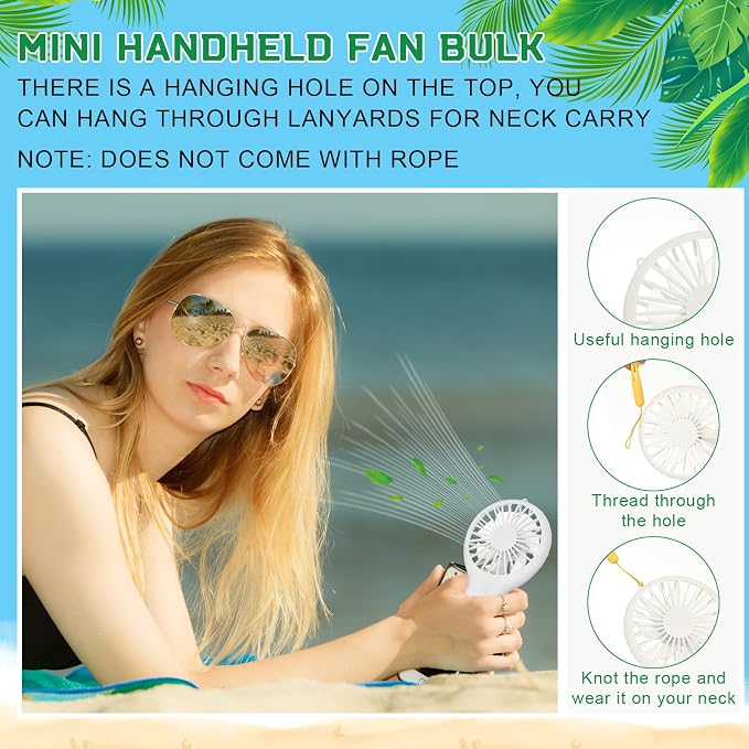 Woanger 12 Pcs Mini Handheld Fan Bulk 3 Speed USB Electric Battery Operated Small Portable Pocket Fan with Data Cable and Mounting Base Quiet Summer Gift for Wedding Camping Travel(Black and White)