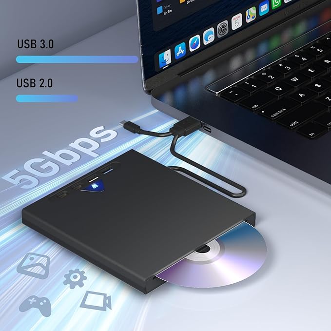External Blu Ray Drive for Laptop, 7 in 1 Support 100G Disc Read/Write Bluray Drives, Portable External Bluray/DVD Drive for PC with USB 3.0 Type-C, 3D Blu Ray Burner with Bag for Windows MacOS Linux
