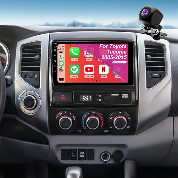 4G+64G Android Car Radio for Toyota Tacoma 2005-2015, 9 Inch Tacoma Stereo Upgrade Support Wireless Carplay Android Auto, Touch Screen Head Unit with GPS Navigation BT Backup Camera FM DSP SWC 5GWiFi