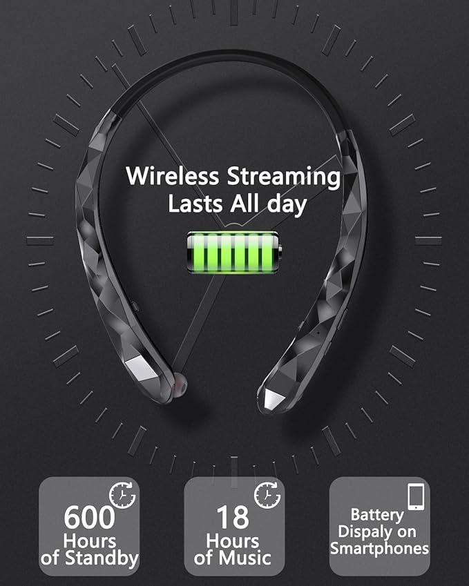 Neckband Bluetooth Headphones, Retractable Headphone Design with IPX5 Waterproof & Vibration Alerts, Neckband Headphones Stereo Noise Cancelling for Gym/Office