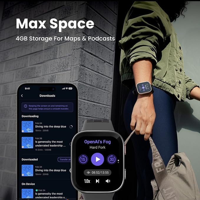 Amazfit Bip Max 50mm Smartwatch, 2.07" AMOLED Display, 20 Days of Battery, GPS, 4GB Storage, Offline Maps, Fitness Tracker, Hybrid Training, 150+ Sports, HYROX Mode, 5 ATM for Android & iPhone, Gray
