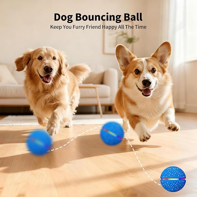 Interactive Automatic Dog Ball, Self-Moving Rolling Toy for Dogs, Chew Resistant E-TPU Material, IPX7 Waterproof, USB-C Rechargeable, Smart Vibration Sensor, Indoor & Outdoor (Blue)