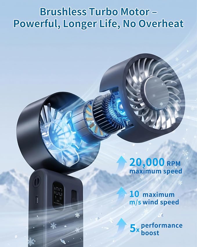 Portable Handheld Fan with Ice Cooling, 100 Speed Rechargeable Mini Desk Fan, Up to 12Hrs Cooling, Powerful Folding Personal Fan for Travel, Camping, Office (Black)