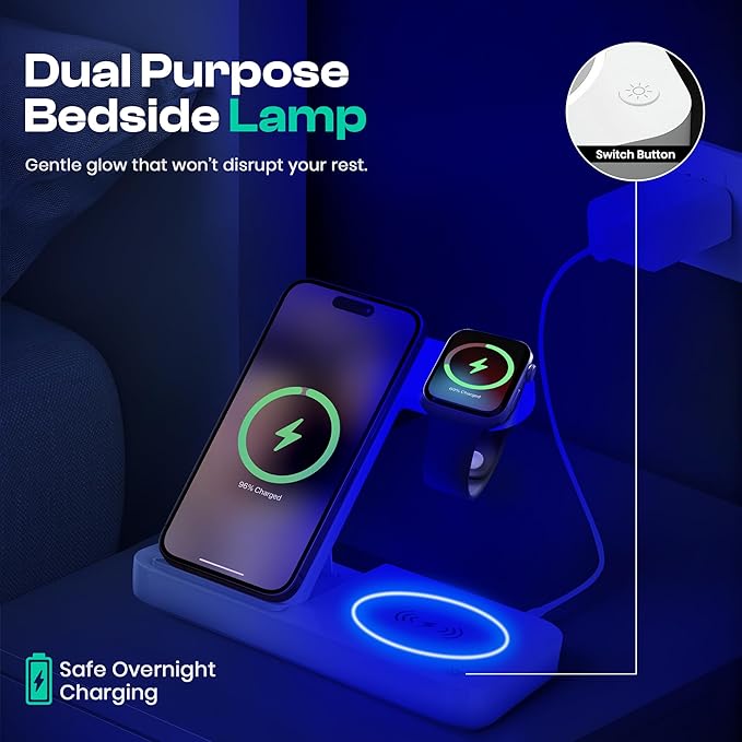 4 in 1 Wireless Charging Station for iPhone, Apple Watch & AirPods - Wireless Charger for iPhone Series 16/15/14/13/12 - Apple iWatch Series 7/9/8 with Extra USB Port & Foldable Design – White