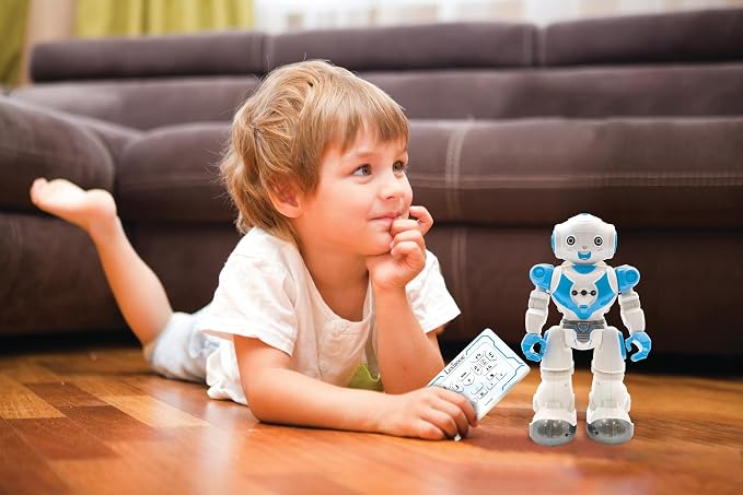 LEXiBOOK, Powerman Neo, My Robot Full of Technology, Remote Control and Gesture Control, Educational Activities in English, Programmable, Music and Dance, Sound and Light Effects, Blue/White, ROB18EN