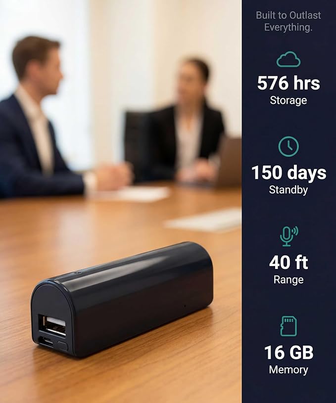KBANK Long Battery Life Voice Activated Recorder with Playback on iPhone and Android | Voice Recorder Listening Device | 576 Hours of Recorder | 150 Days of Standby Battery Life