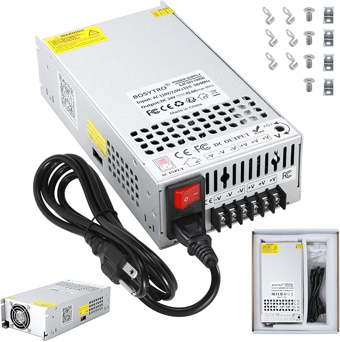 Upgrade 24V 41.6A 1000W DC Switching Power Supply, Universal Transformers PSU AC110V/220V (SMPS), Upgraded Output Port with Power Cord, 24 Volt Power Supply for 3D Printer, CCTV, DC Motor