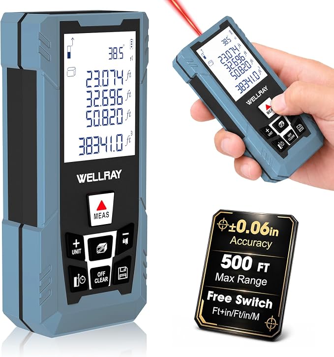 Laser Measuring Tool, 500FT Laser Measure Tool with ±1/16" Accuracy, IP54 Laser Distance Meters with FT/in Units for Area/Volume, Laser Measurement Tool with Angle Sensor for DIY Home Indoor