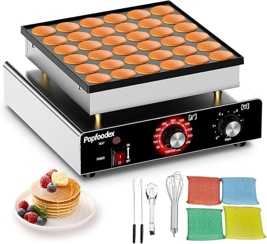 Mini Pancake Maker, 36PCS Maquina Para Mini Pancake, 950W Electric Pancake Machine with Non-Stick Coating, Time and Temp Control, for Home Restaurant Snacks