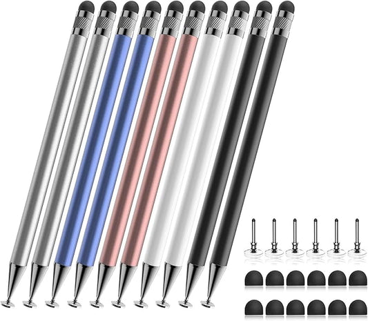 Bopomofo Stylus (10 Pcs),2-in-1 Stylus Pen for Touch Screen,High Precision and Sensitivity,Suitable for iPhone/ipad/Android Tablets,Compatible with Touch Screens (Silver/Blue/Rose Gold/White/Black)
