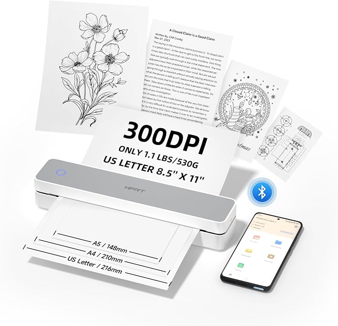 HPRT MT610 Pro Portable Printer Wireless for Travel &200 Sheet Thermal Paper US Letter Size