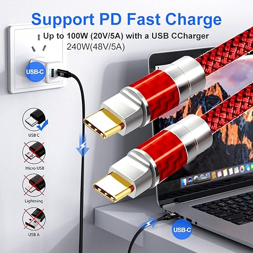 USB C to C Cable 40FT, 4K60HZ GEN2x2(Data usb2.0),USB TYPE C Video Output From USB3.2/ USB4.0 (NOT 100% Fast Charging) & Sync for Xreal MacBook Pro iPad Pro iPhone 15 Pro Galaxy S22 Portable Monitor