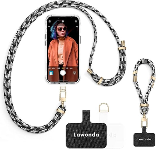 2 Pads Phone Lanyard Adjustable Crossbody Cell Phone Neck Strap Universal Mobile Phone Wrist Lanyard + 2pcs Patch Tether Tab for Travel Essentials Mix Black&Gray