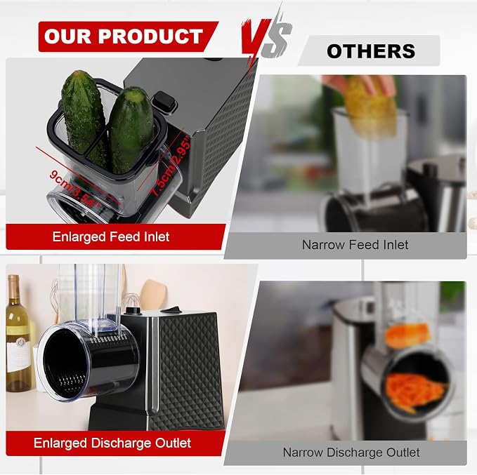 YOTAN Electric Cheese Grater, 250W Cheese Shredder Machine with 6 Stainless Steel Blades, One-Touch Electric Food Slicer for Cheese, Vegetables, Potatoes, Nuts and Meal Prep, Easy to Clean