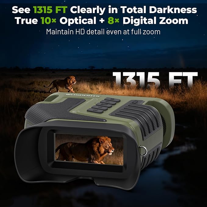 WOSPORTS 4K Night Vision Goggles, up to 80X Total Magnification, 64GB TF Card, 1315FT Infrared Night Vision, Ideal for Camping & Outdoor Use