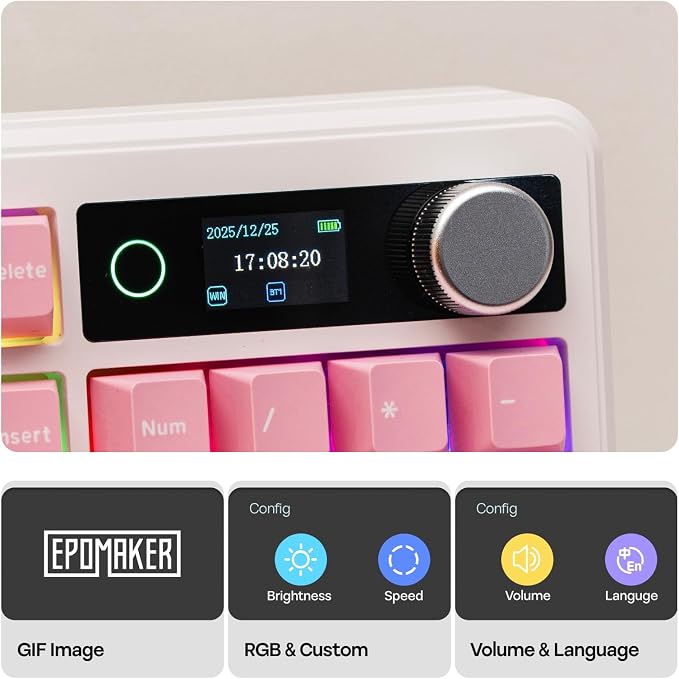EPOMAKER TH99 PRO 96% Mechanical Keyboard with Screen & Knob, 10000mAh, 2.4Ghz/BT, Hot Swap, Custom Driver, RGB Backlight, PBT Keycap, Wireless Gaming Keyboard for PC/Mac (Pink, Sea Salt Silent)