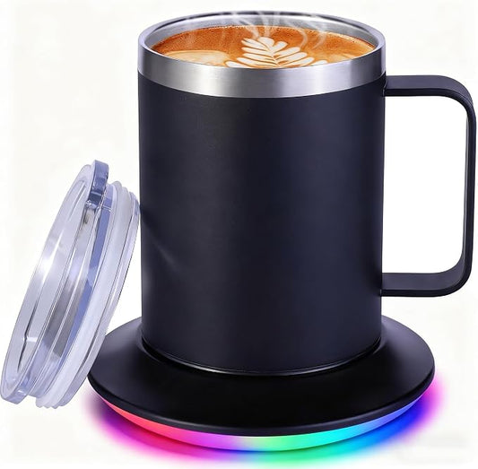 Birthday Gifts for Dad Husband Brother Friend, 12oz Heated Coffee Mug with Glowing Warmer Set,Funny Valentines