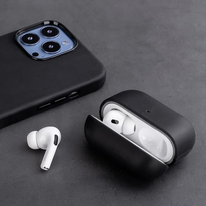 Maogoam for AirPods Pro 2nd Generation Leather Case Cover with Button, Genuine Oil Wax Crazy Horse Cowhide Leather Case for Airpods Pro 2, Indiana-Jones Style, The Front LED Visible, Black