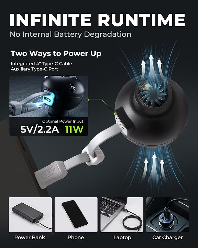 ATEPA Mini Air Pump for Inflatables, Ultra-Light 1oz Portable Air Mattress Pump with 300L/min Fast Inflate Deflate & Type-C Powered Small Air Pump & 7 Nozzles for Camping Backpacking Sleeping Pad