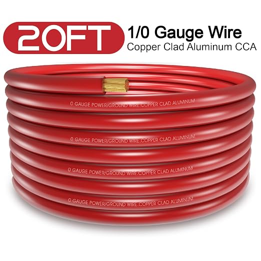 20FT 0 Gauge Wire,1/0 Battery Cable Copper Clad Aluminum,10pcs Lugs Terminal Connectors with 3:1Heat Shrink Tube for Amp,Winch,Reducer,Starter,Solar Power
