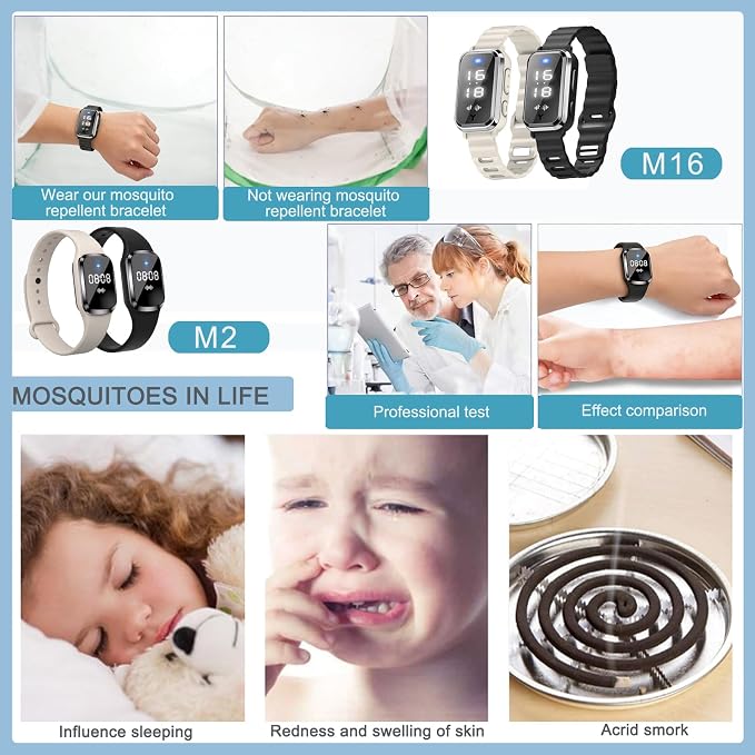 Ultrasonic Mosquito Repellent Bracelets Watch Adjustable Silicone Wristbands Outdoor Bracelets for Kids & Adults Non-Toxic Natural (1Pack M2 Black)