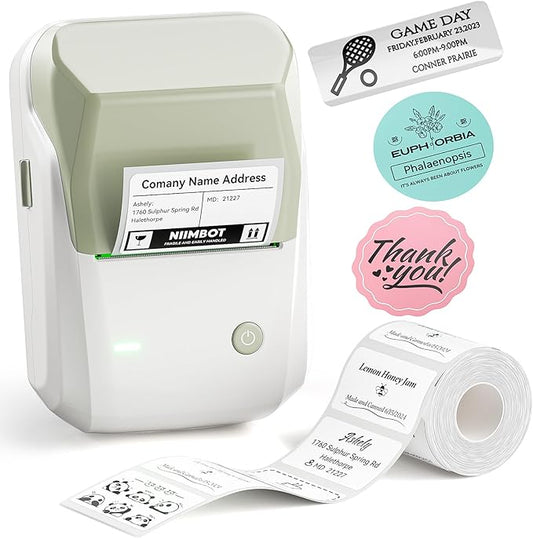 NIIMBOT B1 Label Maker Machine, Thermal Label Printer Easy to Use for Office, Home, Business, Came with 1 Roll White Label(Green)